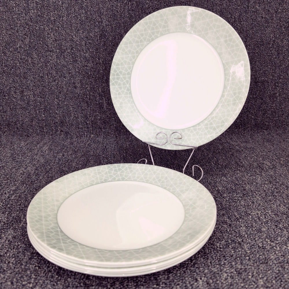 Corelle Dinner Plates Set of 6 White Gray Knox Geometric Lattice 10.25 in